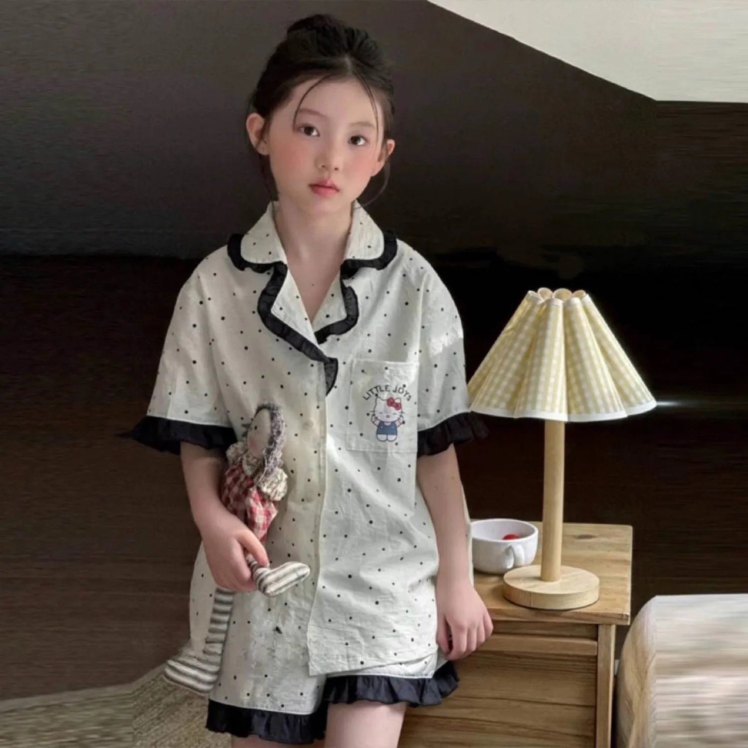 【100-160cm】ママたちに大好評 おしゃれ ふわふわタッチ 前開きタイプ 女の子 半袖 ルームウェア