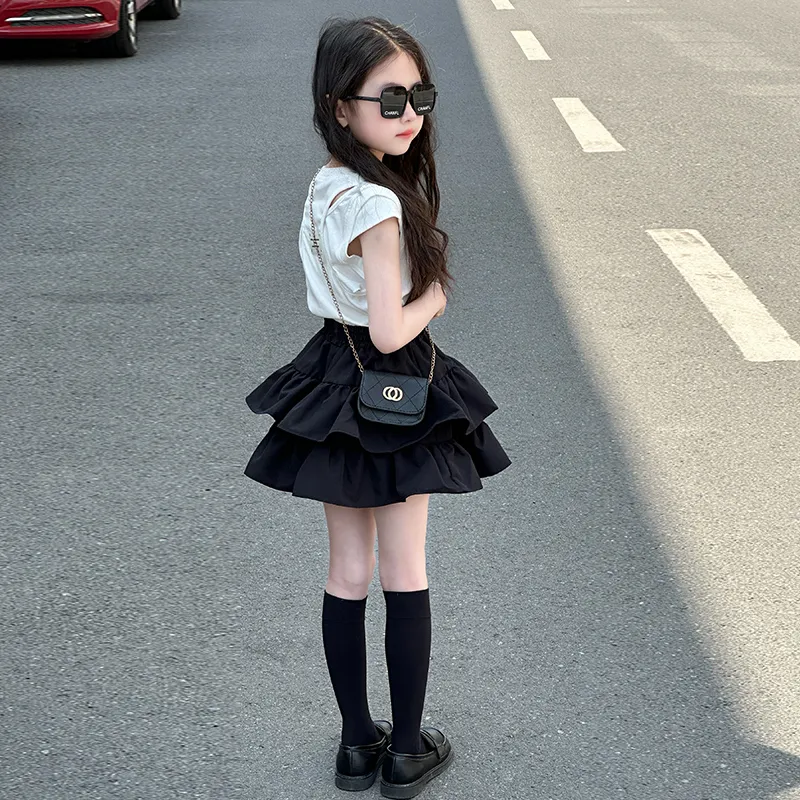 【120-170cm】二点セット 単品注文OK お気に入り おしゃれ スウィート 女の子 Ｔシャツ＋スカート セットアップ