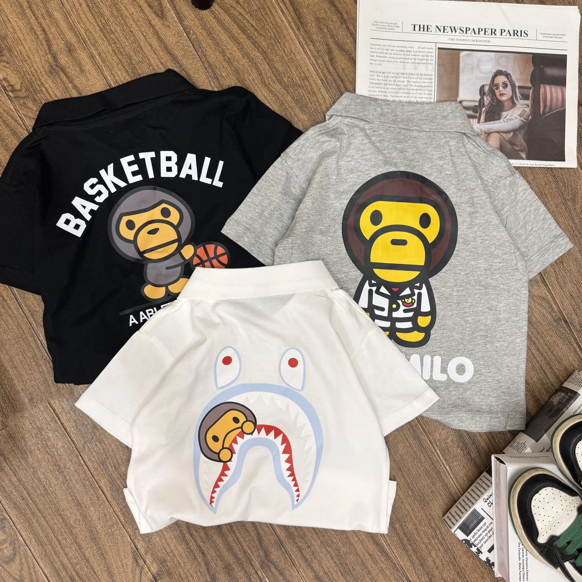 【90-170cm】おしゃれキッズ必見 大人気 カートゥーン カジュアル POLOネック 男の子 半袖 Ｔシャツ
