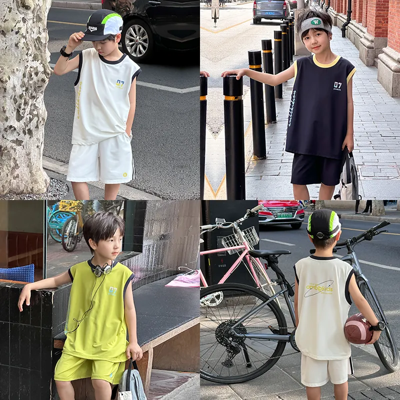 【90-170cm】二点セット トレンド感満載 カジュアル カッコイイ 快適 男の子 タンクトップ＋ショートパンツ セットアップ
