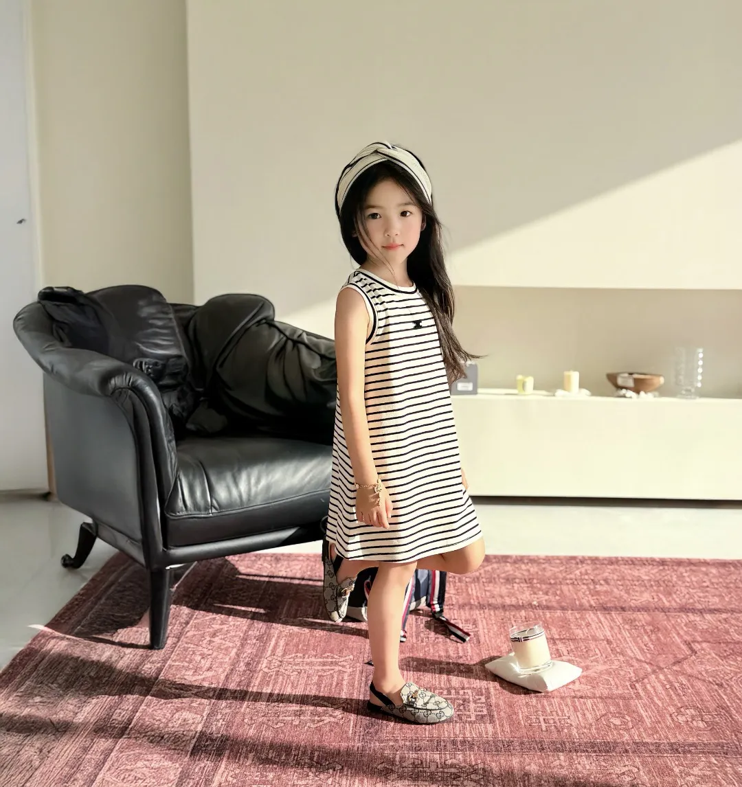 【90-165cm】好感度100％ 気質満点 きれいめ ボーダー柄 女の子 ノースリーブ ワンピース
