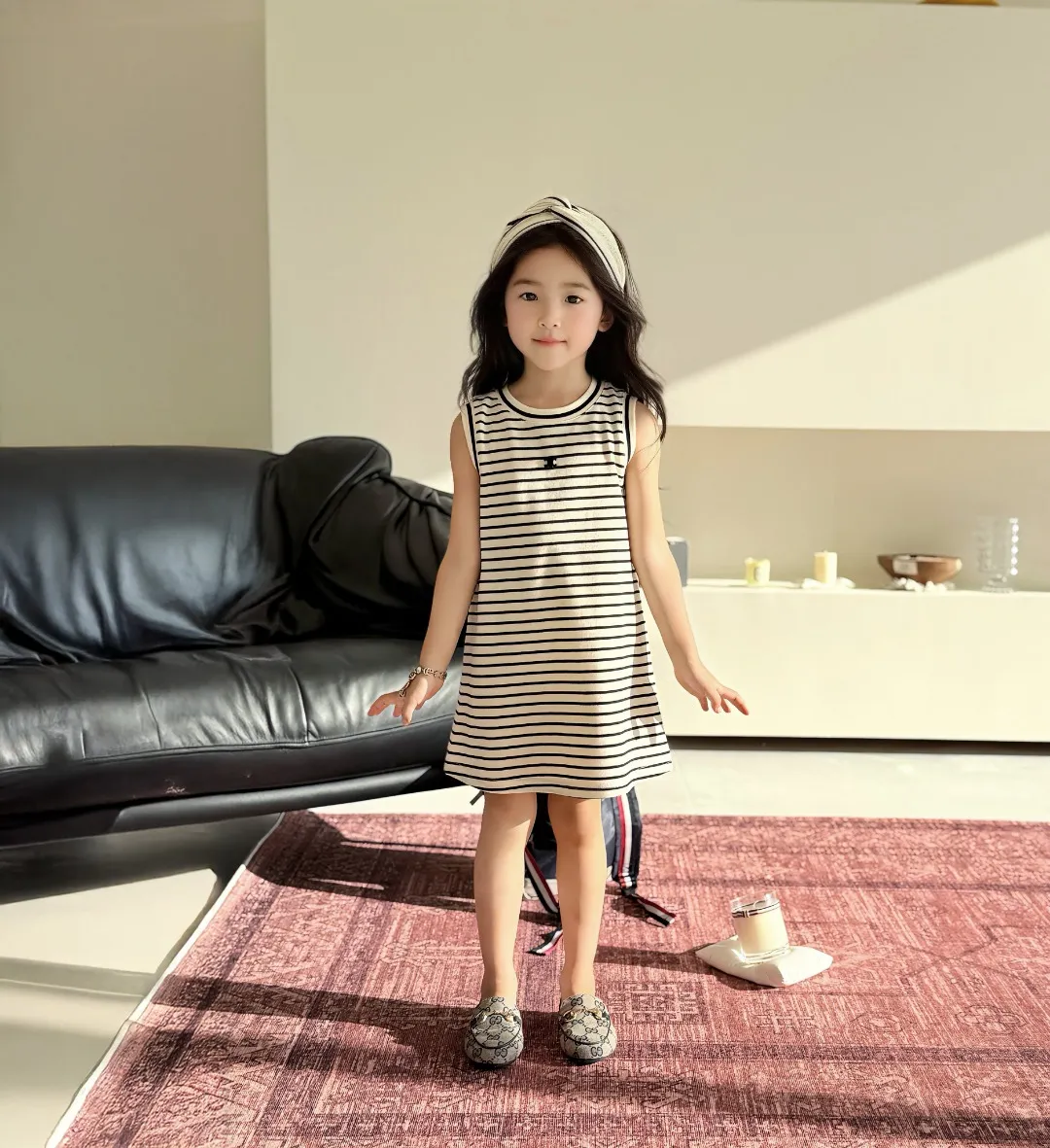 【90-165cm】好感度100％ 気質満点 きれいめ ボーダー柄 女の子 ノースリーブ ワンピース