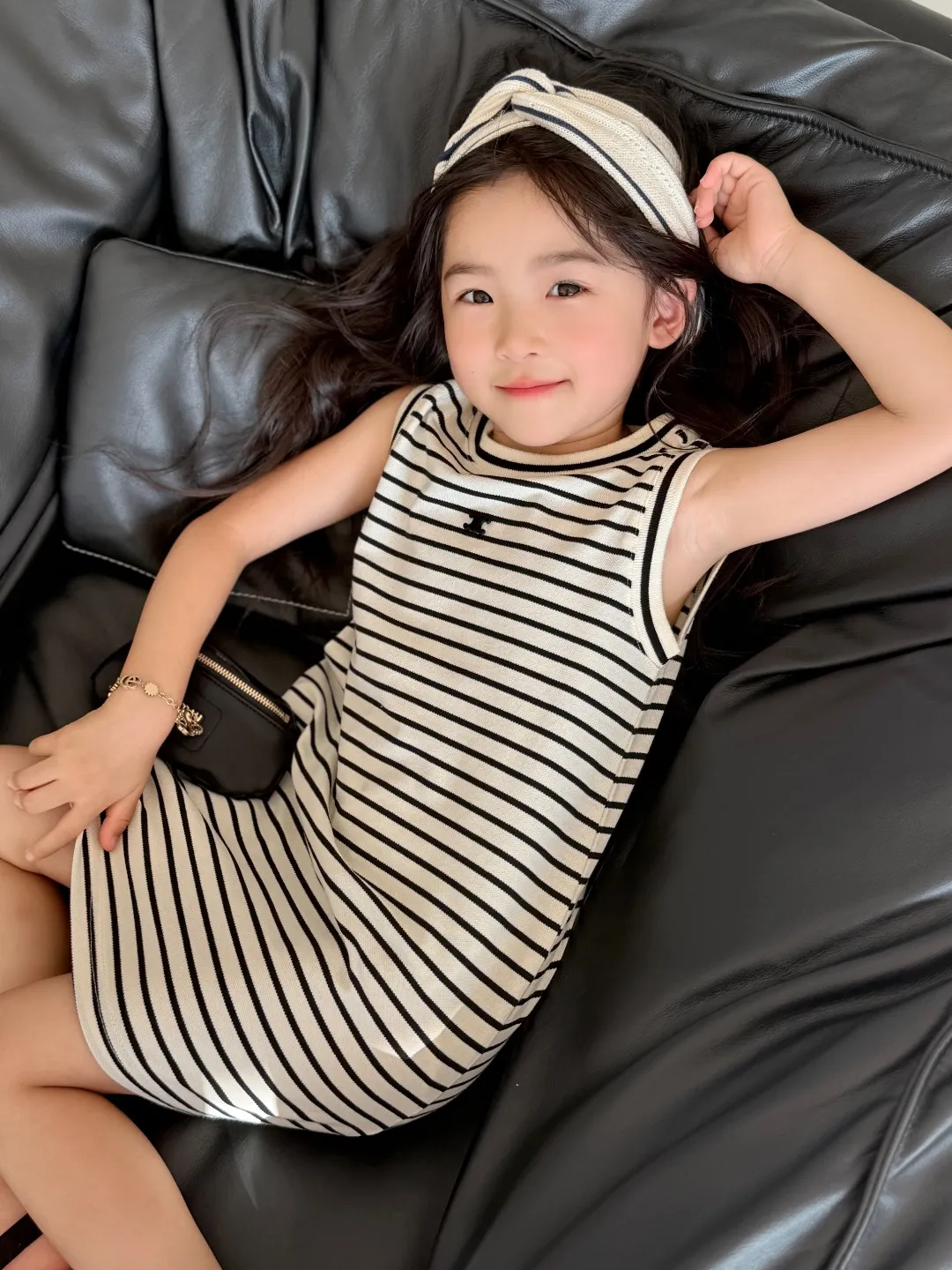 【90-165cm】好感度100％ 気質満点 きれいめ ボーダー柄 女の子 ノースリーブ ワンピース