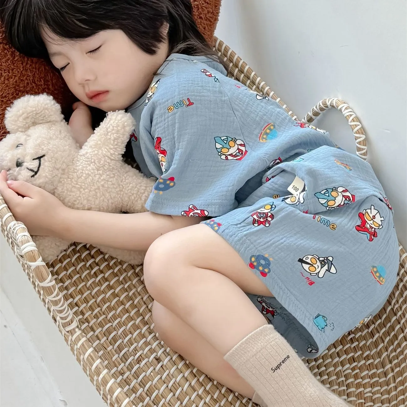 【90-140cm】ポップな柄入り やさしい色合い 柔らかな肌触り  ゼットアップ ルームウェア
