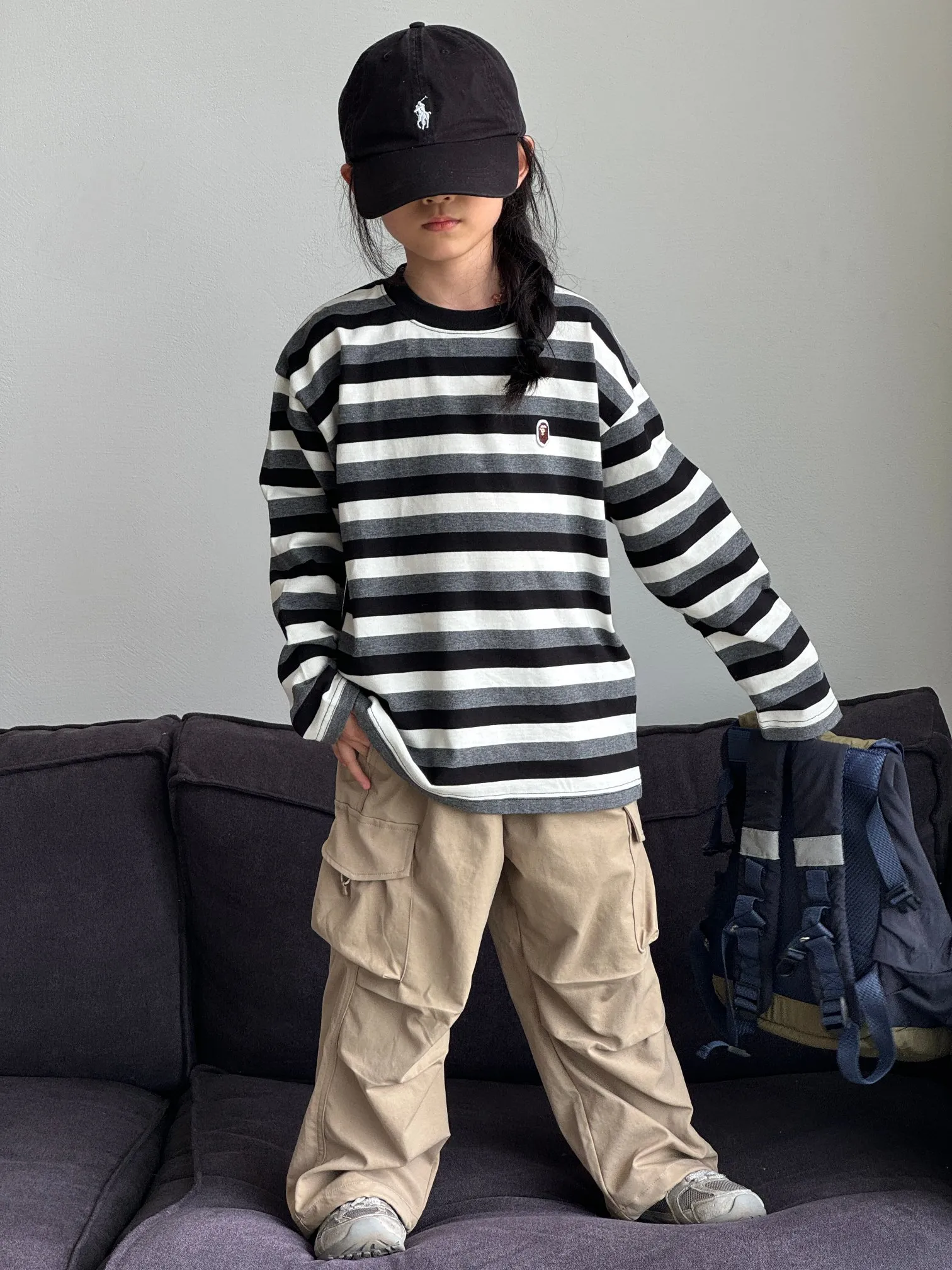 【120-160cm】これを逃す手はない トレンド  カジュアル ボーダー柄 長袖 Ｔシャツ