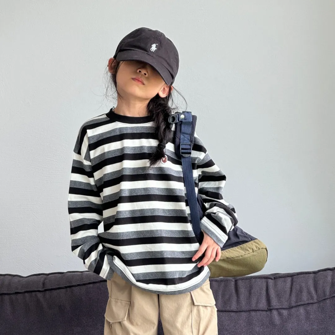 【120-160cm】これを逃す手はない トレンド  カジュアル ボーダー柄 長袖 Ｔシャツ